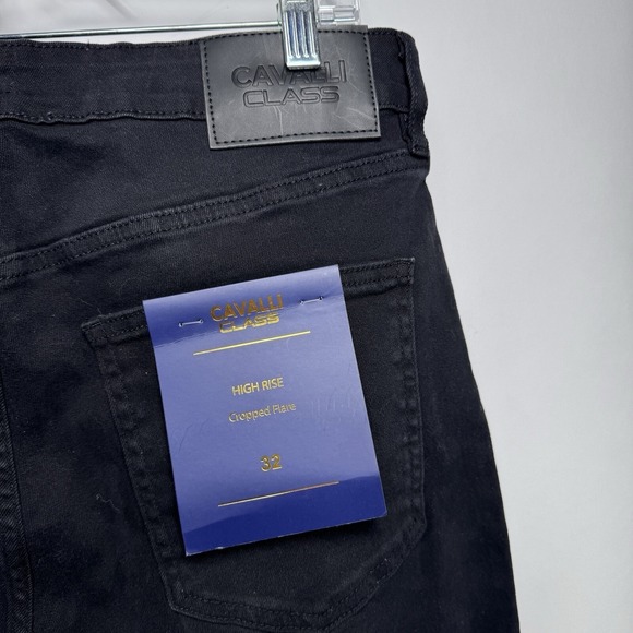 CAVALLI CLASS by Robert Cavelli Black High Rise Flare Cropped Jeans 32 NWT - Picture 7 of 7